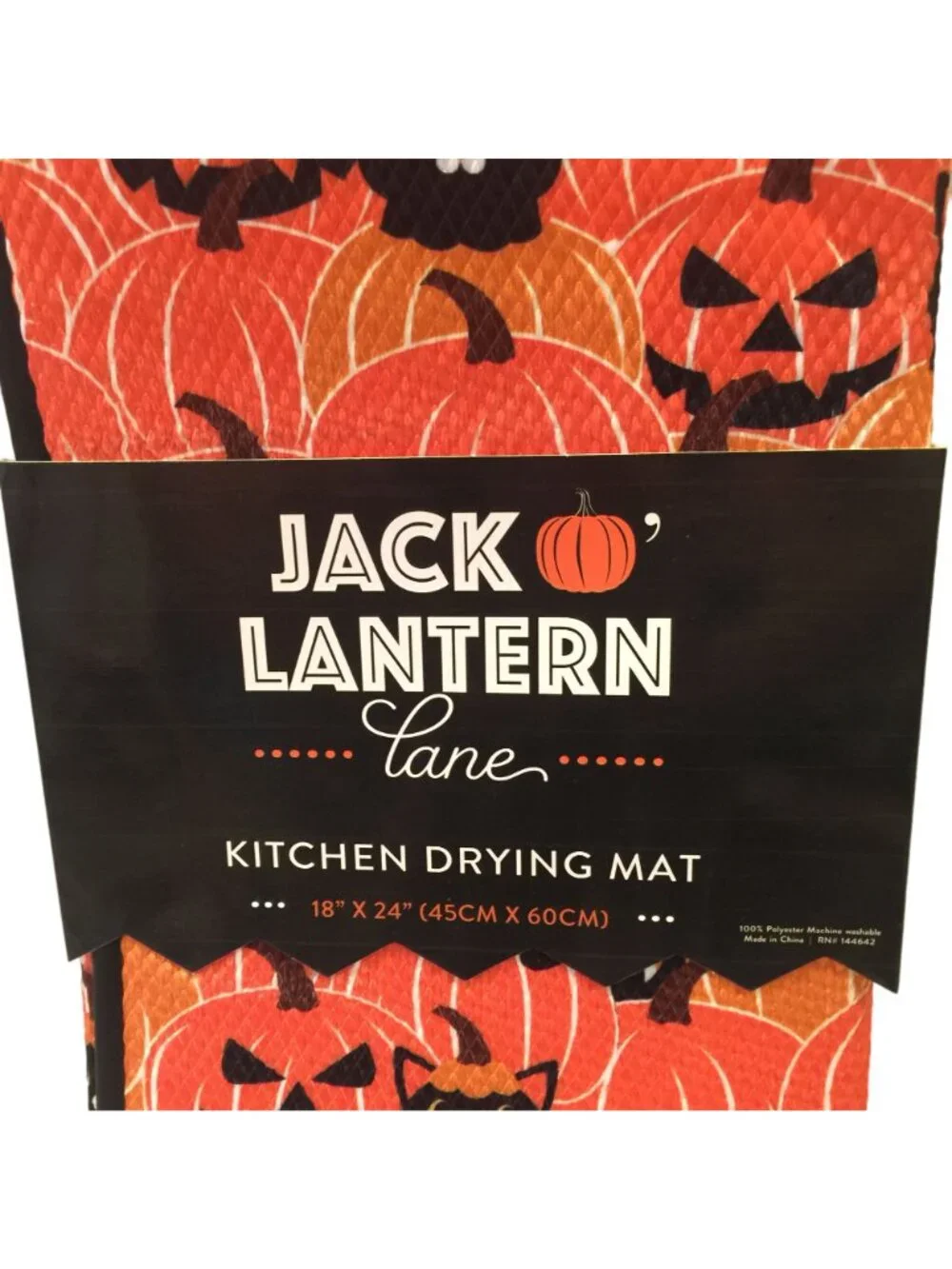 Jack O Lantern Lane Halloween Black Cats Kitchen Drying Mat Orange Black